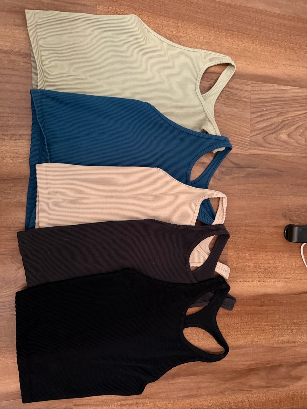 Ododos Ribbed Scoop Neck Tank Top - Black, Charcoal, Beige, Teal, Sage